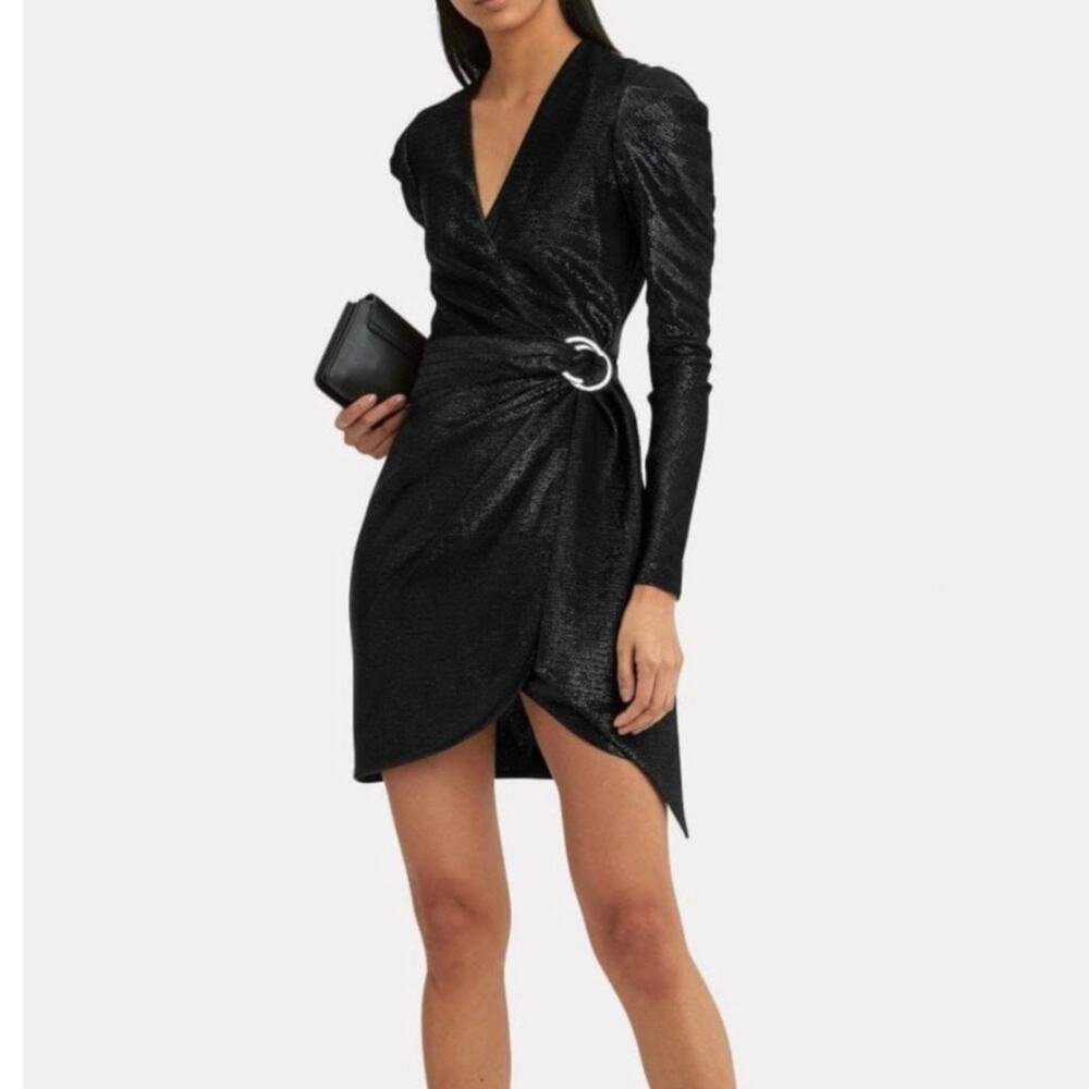 Jonathan Simkhai Black Metallic Slinky V Neck Belted Wrap Dress S $575 - Picture 2 of 12